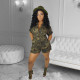 Plus Size Camo Print Short Sleeve Romper YFS-3705