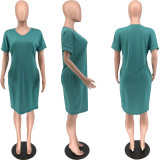 Plus Size 5XL Solid Short Sleeve T Shirt Dress WAF-7149