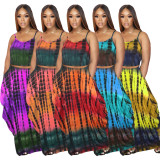 Fashion Tie-dye Print Camisole And Long Skirt Two Piece Sets TK-6170