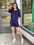 Solid T Shirt Pocket Shorts Casual Two Piece Sets TR-1131