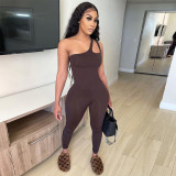 Solid One Shoulder Sleeveless Tight Jumpsuit MOF-6621