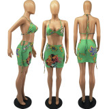 Sexy Printed Bra Top Mini Skirt Two Piece Sets FOSF-8068