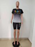 Gradient Letter Print Casual 2 Piece Short Sets LSD-9124