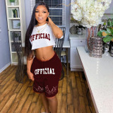 Fashion Letter Printed Casual Sports Crop Top And Shorts Two Piece Sets SMF-8078