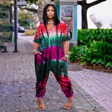 Casual Loose Printed V Neck Jumpsuit JPF-1033