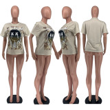 Casual Printed Short Sleeve O Neck T Shirt AMLF-2140