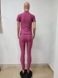 Solid Short Sleeve Zipper Top+Pants 2 Piece Sets Without Mask LSD-9093
