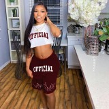 Fashion Letter Printed Casual Sports Crop Top And Shorts Two Piece Sets SMF-8078