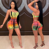 Sexy Tie Dye Printed Hollow Backless Romper IV-8211