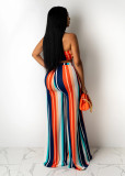 Colorful Striped Tube Top Sashes Wide Leg Pant Sets SXF-3111