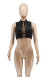 Black Sexy Lace Up Sleeveless Tops WSYF-5836