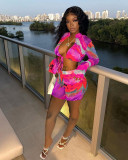 Sexy Printed Long Sleeve Two Piece Short Sets ALSF-8055