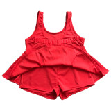 Solid Sports Tank Top CulottesTwo Piece Suits MEI-9158