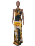 Sexy Tie Dye Print Sleeveless Long Maxi Dress WAF-5018
