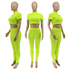 Solid Short Sleeve Two Piece Pant Sets WMEF-2023