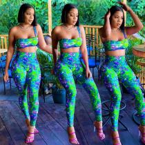 Sexy Printed Tube Top And Pants Two Piece Sets NSFF-8037