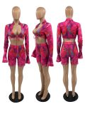 Sexy Printed Long Sleeve Two Piece Short Sets ALSF-8055
