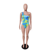 Sexy Printed Swimsuit One Shoulder Bodysuit+Mini Skirt Sets BS-1265