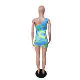 Sexy Printed Swimsuit One Shoulder Bodysuit+Mini Skirt Sets BS-1265