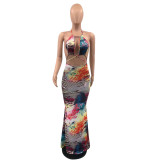 Sexy Printed Backless Mermaid Maxi Dress QSF-5080