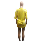 Plus Size Round Neck Print Yellow Top T-shirt BLI-2298