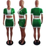 Sexy Short Sleeve Crop Top Mini Skirt 2 Piece Sets LX-6893