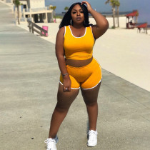 Plus Size Solid Tank Top And Shorts 2 Piece Sets WTF-9120