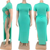 Sexy Plus Size Slit Tie Up Maxi Dress FNN-8605