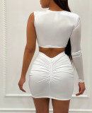 Mesh Patchwork One Shoulder Mini Skirt 2 Piece Sets OY-6281