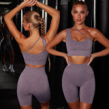 Solid Fitness Tank Top And Shorts 2 Piece Sets QY-5241