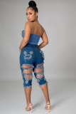 Denim Ripped Hole High Waist Half Lenghth Jeans LA-3267