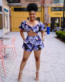 Floral Printed Crop Top And Shorts 2 Piece Sets ANNF-6076