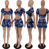 Floral Printed Crop Top And Shorts 2 Piece Sets ANNF-6076