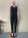 Solid V Neck Sleeveless Loose Jumpsuit OLYF-6054