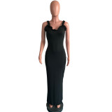 Solid Sleeveless Strap Split Maxi Dress OMY-0018