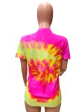 Tie-dye Letter Print Casual Summer Short Sleeve T-Shirts QZX-6208