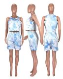 Plus Size Tie Dye Print Casual Two Piece Short Sets MX-1189