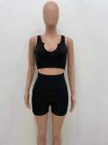 Solid Fitness Tank Top+High Waist Shorts 2 Piece Suits XYKF-9281