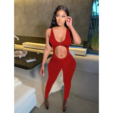 Solid Color Sexy Tight Hollow Jumpsuits DDF-8098
