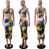 Tie Dye Wrap Chest Midi Skirt 2 Piece Sets WY-6794
