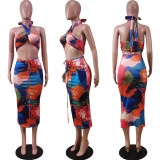 Tie Dye Wrap Chest Midi Skirt 2 Piece Sets WY-6794