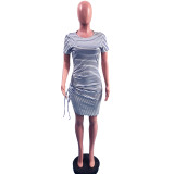 Sexy Striped Drawstring Split Mini Dress OMY-0016