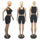 Solid Fitness Tank Top Shorts 2 Piece Sets FOSF-8077