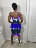 Plus Size Tie Dye Print Spahetti Strap Dress OM-1216