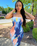 Tie Dye Plus Size Print Off Shoulder Strapless Long Tube Dress BGN-063