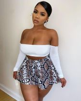 Sexy Crop Top And Snake Print Skirt  Two Piece Sets MNSF-8208