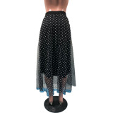 Polka Dot Print Mesh Long Skirt OMY-0007