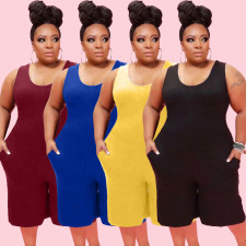 Plus Size Casual Solid Sleeveless Romper WAF-7184