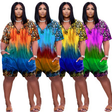 Plus Size Leopard Gradient V Neck Loose Romper ARM-8281