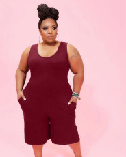 Plus Size Casual Solid Sleeveless Romper WAF-7184